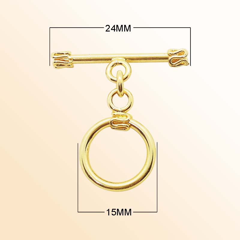 Classic 18K Gold Overlay Toggle Clasp with polished ring and decorative bar, handcrafted in India for retail jewelry use