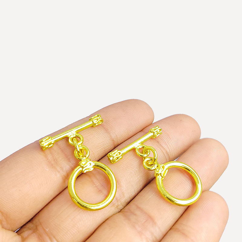 Classic 18K Gold Overlay Toggle Clasp with polished ring and decorative bar, handcrafted in India for retail jewelry use