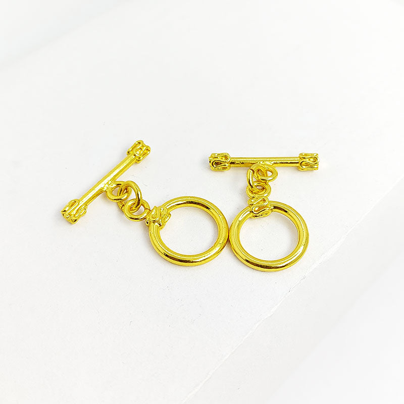 Classic 18K Gold Overlay Toggle Clasp with polished ring and decorative bar, handcrafted in India for retail jewelry use