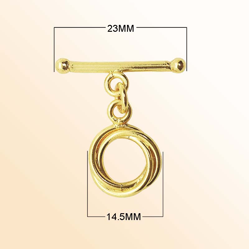 Elegant 18K Gold Overlay Double Ring Toggle Clasp with polished rings and bar, handcrafted in India for retail jewelry use