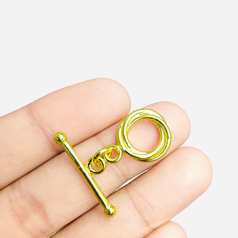 Elegant 18K Gold Overlay Double Ring Toggle Clasp with polished rings and bar, handcrafted in India for retail jewelry use