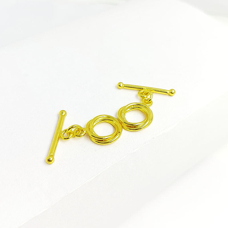 Elegant 18K Gold Overlay Double Ring Toggle Clasp with polished rings and bar, handcrafted in India for retail jewelry use