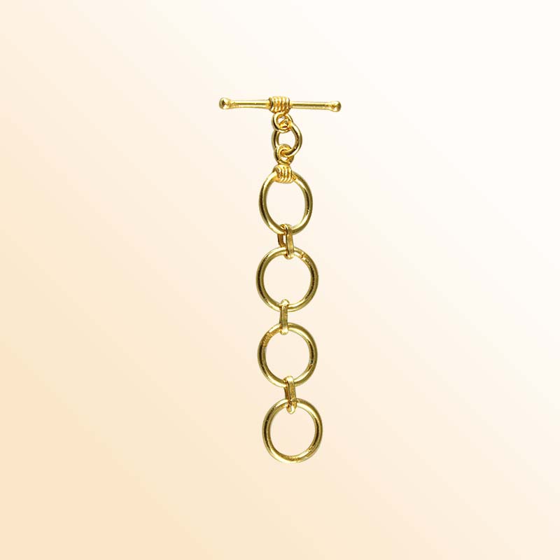 Stylish 18K Gold Overlay Multi-Ring Toggle Clasp with polished bar and interlinked rings, handcrafted in India for retail jewelry use