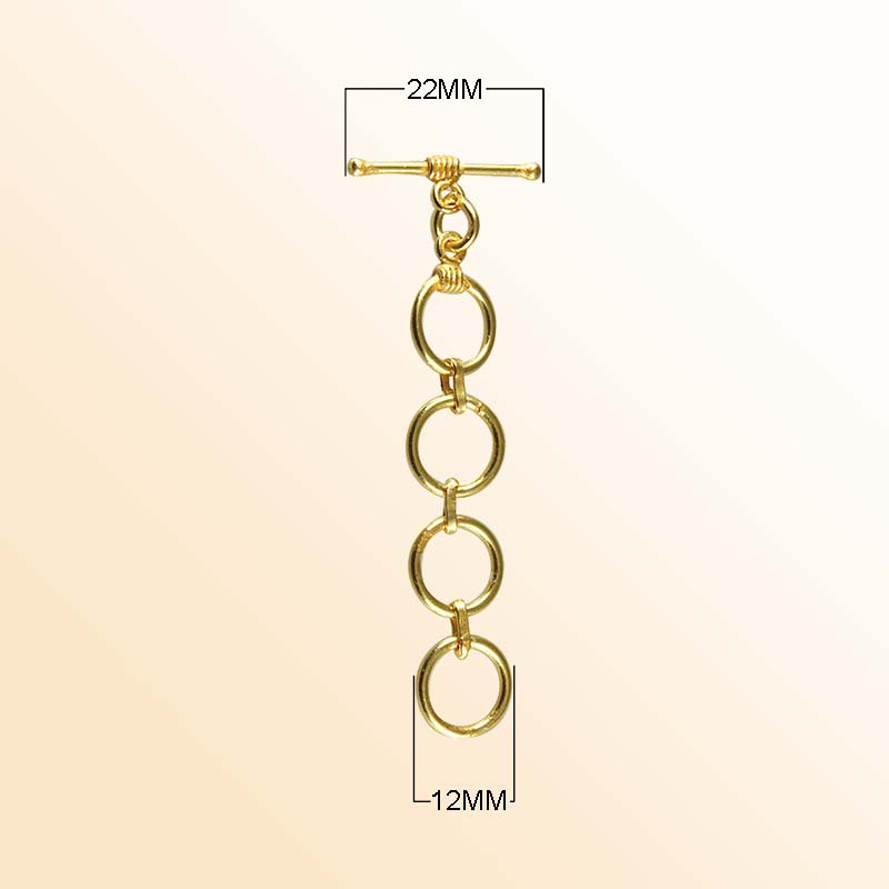 Stylish 18K Gold Overlay Multi-Ring Toggle Clasp with polished bar and interlinked rings, handcrafted in India for retail jewelry use