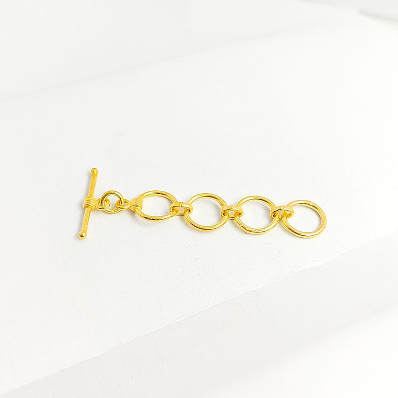 Stylish 18K Gold Overlay Multi-Ring Toggle Clasp with polished bar and interlinked rings, handcrafted in India for retail jewelry use