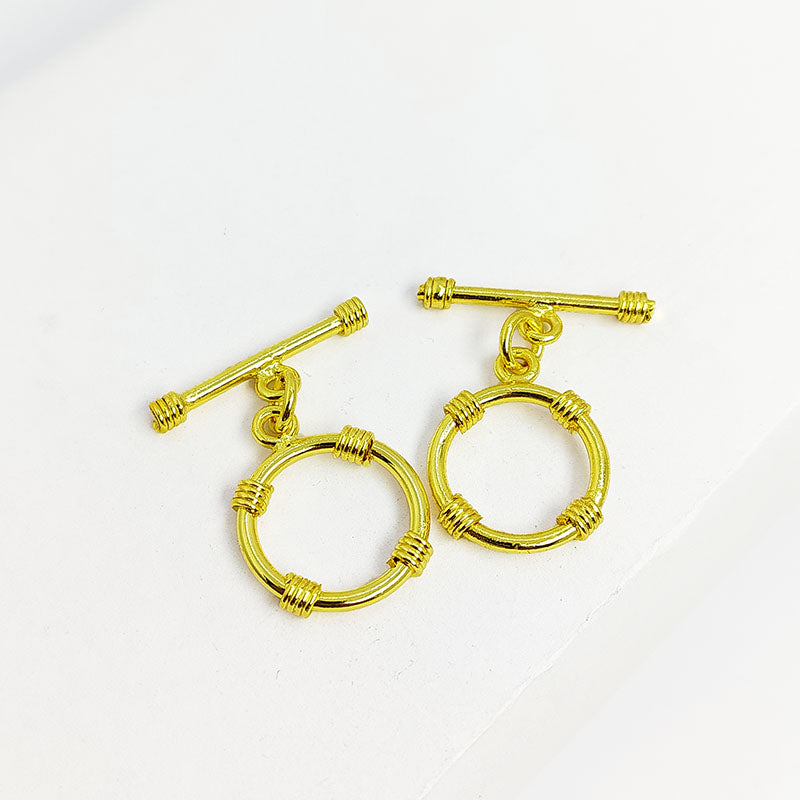 Elegant 18K Gold Overlay Wire-Wrapped Toggle Clasp with polished bar and textured ring, handcrafted in India for retail jewelry use