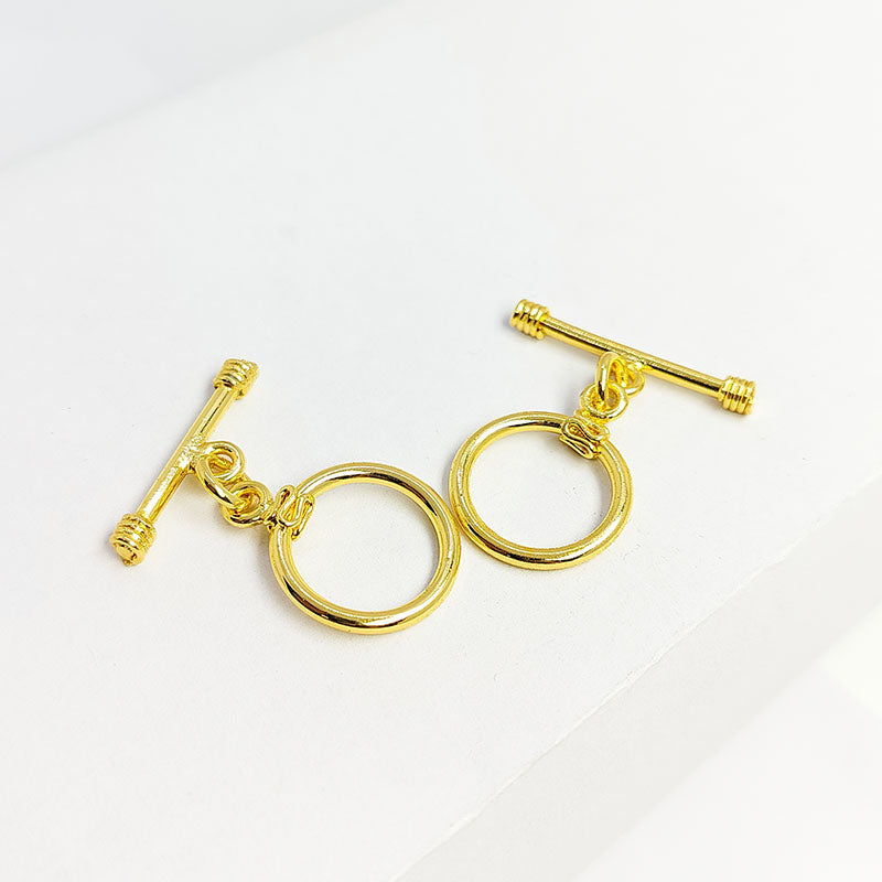 Handmade 18K Gold Overlay Toggle Clasp with polished finish for necklaces and bracelets