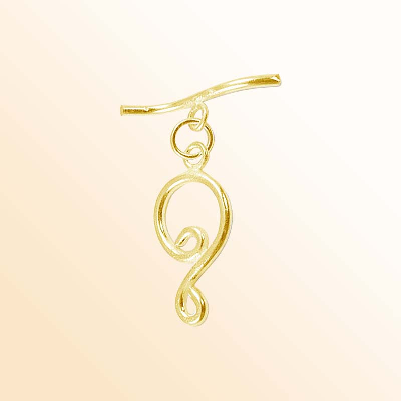 Handmade 18K Gold Overlay Swirl Toggle Clasp with polished finish for necklaces and bracelets