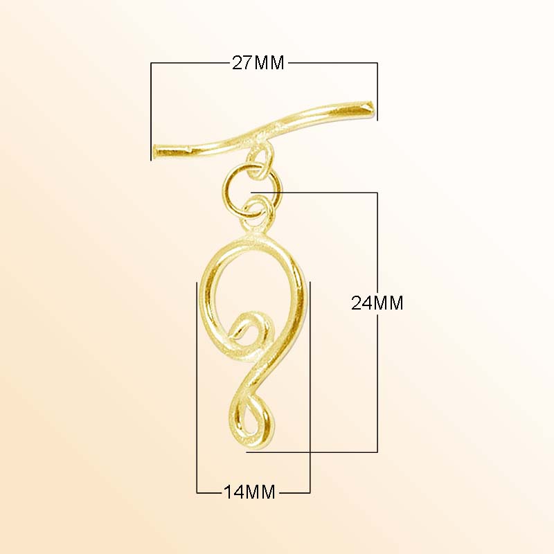 Handmade 18K Gold Overlay Swirl Toggle Clasp with polished finish for necklaces and bracelets