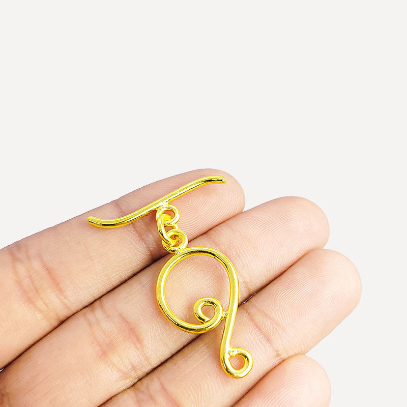 Handmade 18K Gold Overlay Swirl Toggle Clasp with polished finish for necklaces and bracelets