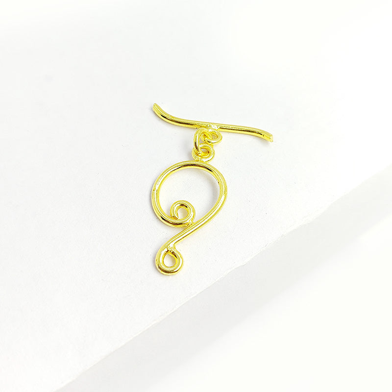 Handmade 18K Gold Overlay Swirl Toggle Clasp with polished finish for necklaces and bracelets