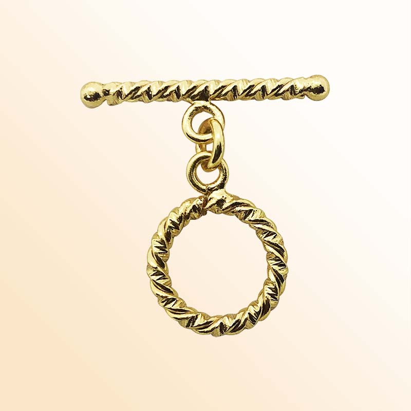 Handmade 18K Gold Overlay Rope Toggle Clasp with polished finish for necklaces and bracelets