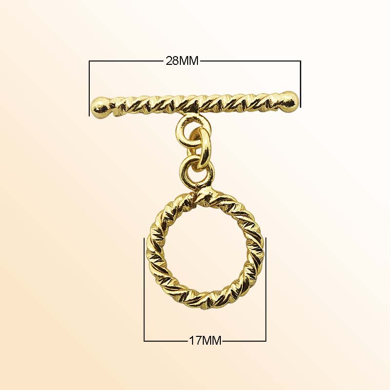 Handmade 18K Gold Overlay Rope Toggle Clasp with polished finish for necklaces and bracelets