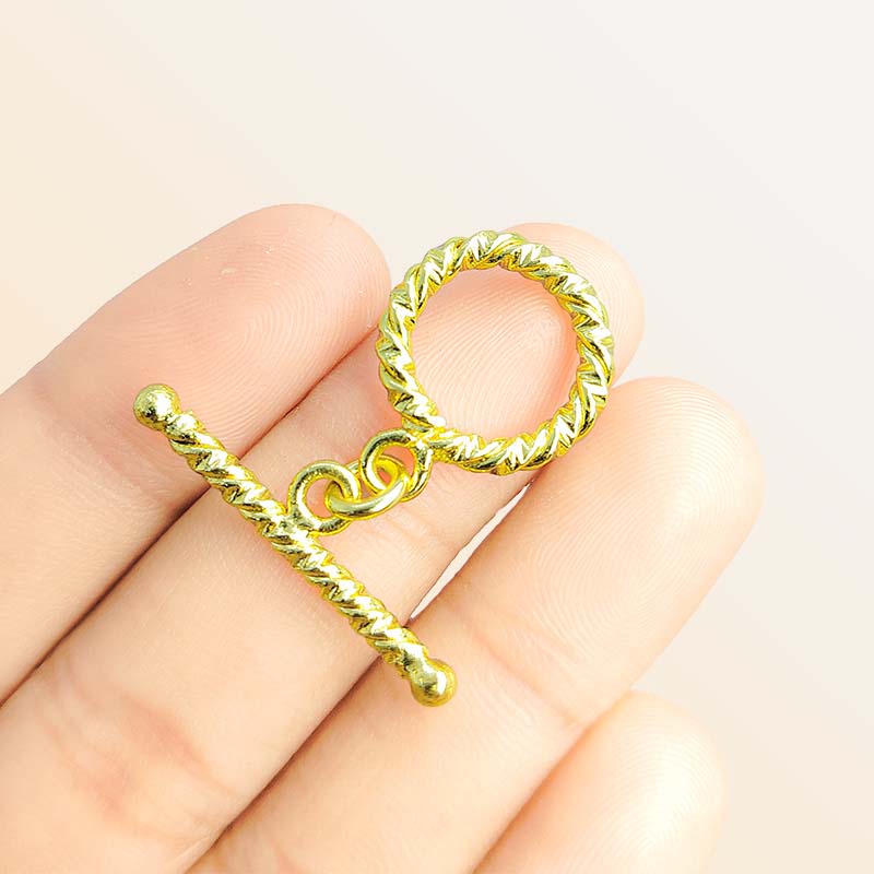 Handmade 18K Gold Overlay Rope Toggle Clasp with polished finish for necklaces and bracelets