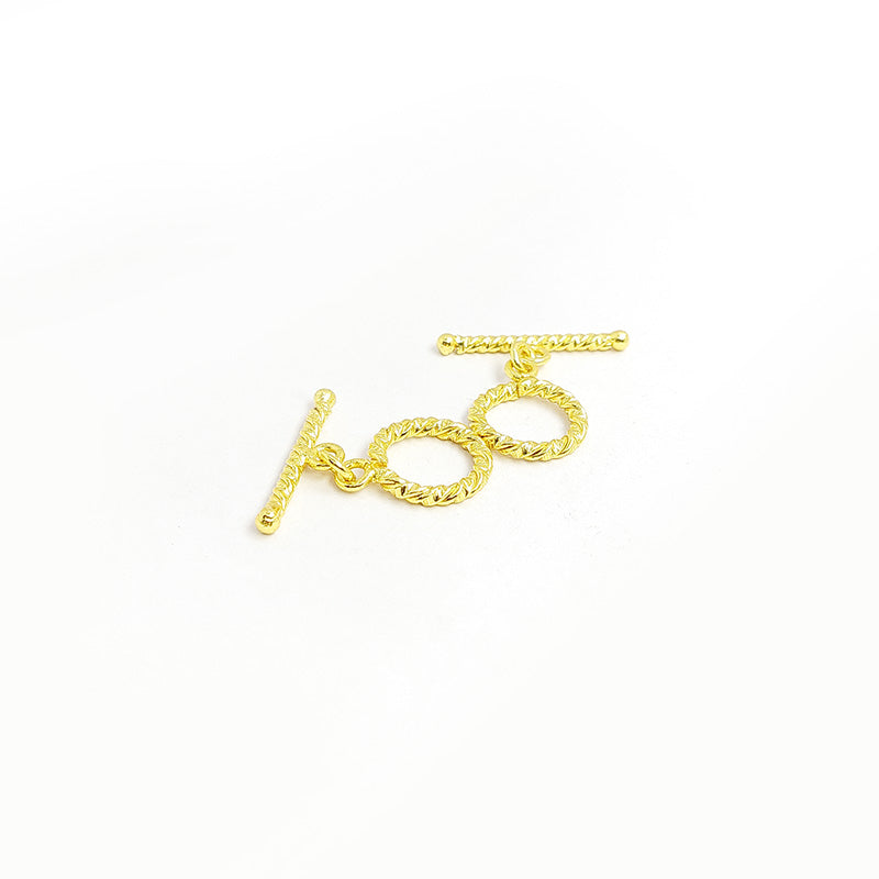 Handmade 18K Gold Overlay Rope Toggle Clasp with polished finish for necklaces and bracelets