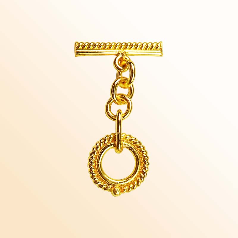Handmade 18K Gold Overlay Rope Chain Toggle Clasp with polished golden finish for necklaces and bracelets