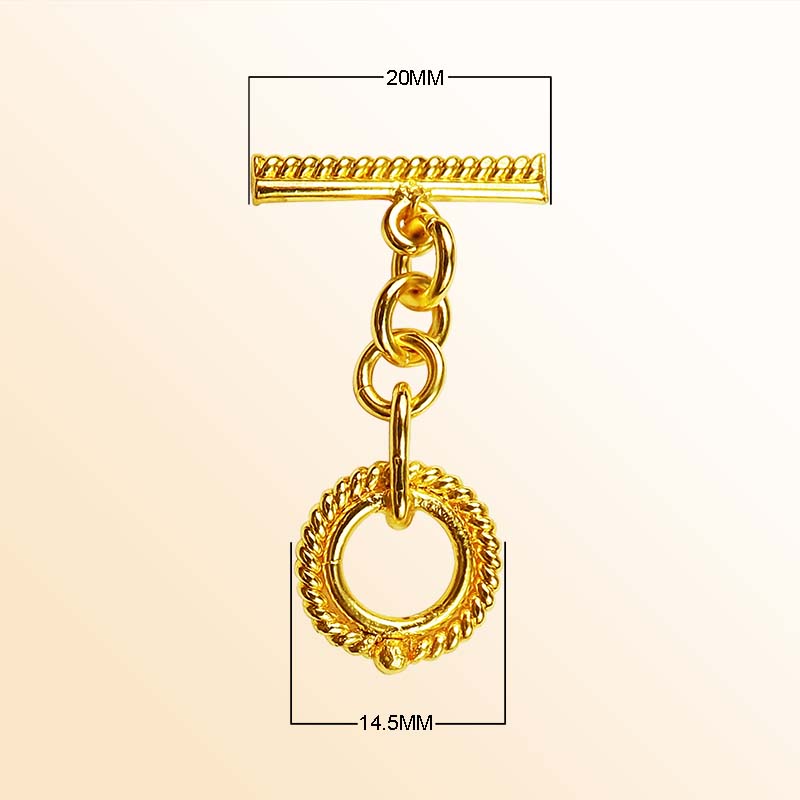 Handmade 18K Gold Overlay Rope Chain Toggle Clasp with polished golden finish for necklaces and bracelets