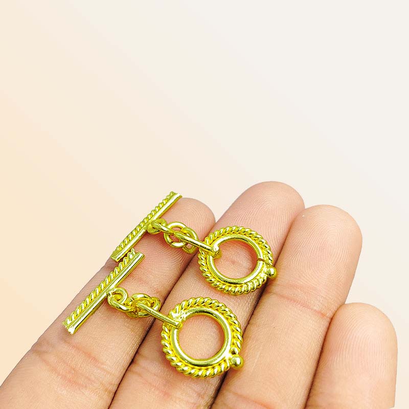 Handmade 18K Gold Overlay Rope Chain Toggle Clasp with polished golden finish for necklaces and bracelets