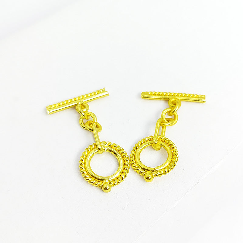 Handmade 18K Gold Overlay Rope Chain Toggle Clasp with polished golden finish for necklaces and bracelets