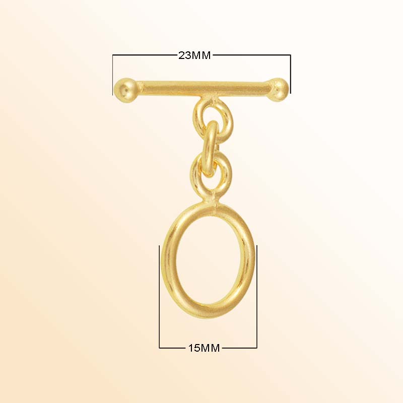 Handmade 18K Gold Overlay Round Toggle Clasp with polished golden finish for necklaces and bracelets