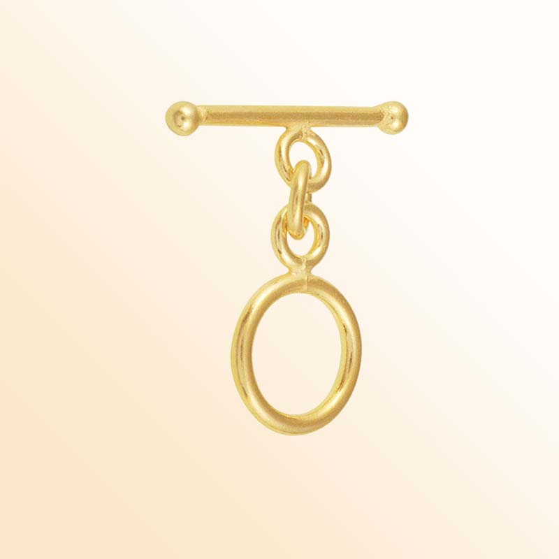 Handmade 18K Gold Overlay Round Toggle Clasp with polished golden finish for necklaces and bracelets
