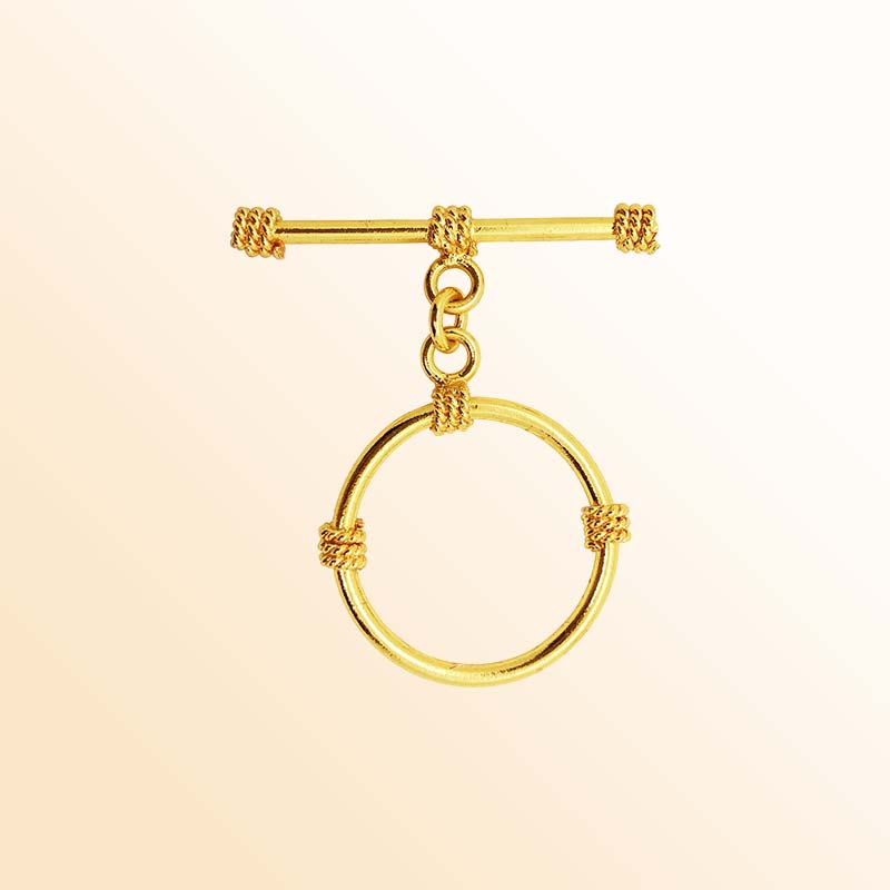 Handmade 18K Gold Overlay Rope Knot Toggle Clasp with polished golden finish for necklaces and bracelets