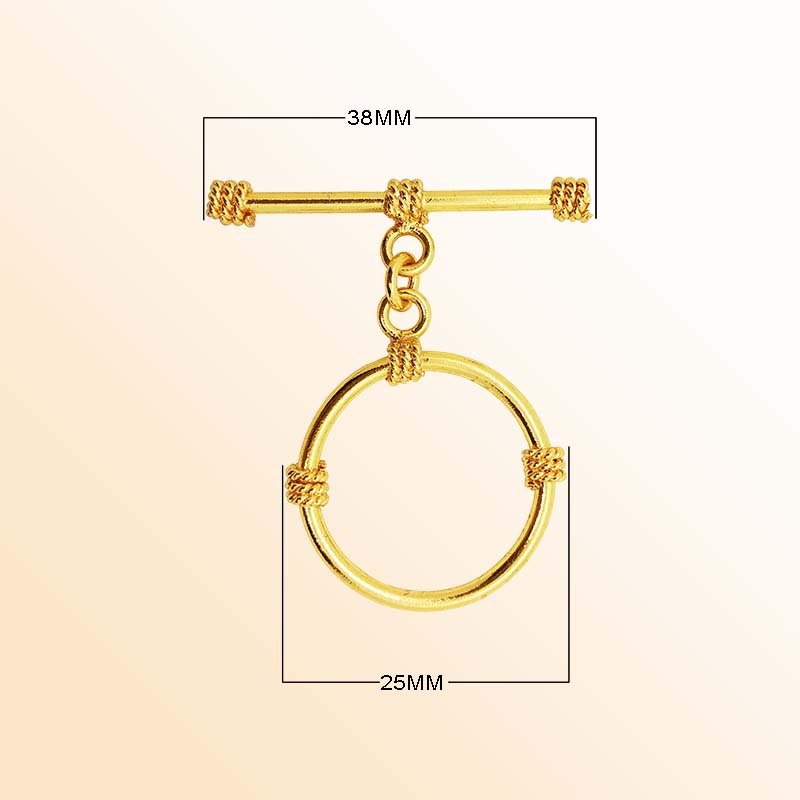 Handmade 18K Gold Overlay Rope Knot Toggle Clasp with polished golden finish for necklaces and bracelets