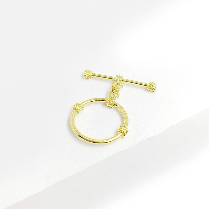 Handmade 18K Gold Overlay Rope Knot Toggle Clasp with polished golden finish for necklaces and bracelets
