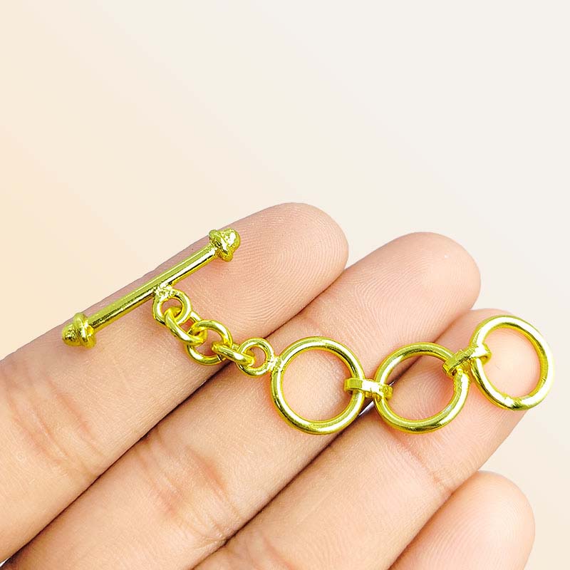 Handmade 18K Gold Overlay Triple Ring Toggle Clasp with polished golden finish for necklaces and bracelets