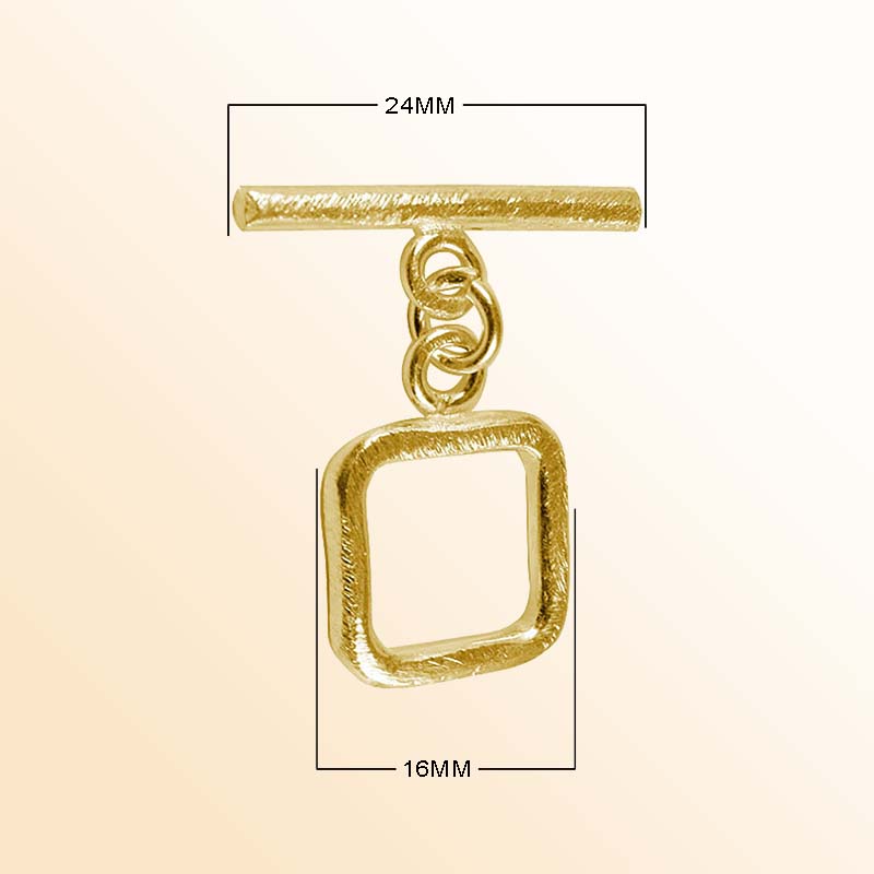 Handmade 18K Gold Overlay Square Toggle Clasp with polished golden finish for necklaces and bracelets