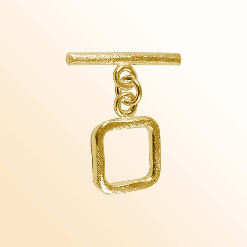 Handmade 18K Gold Overlay Square Toggle Clasp with polished golden finish for necklaces and bracelets