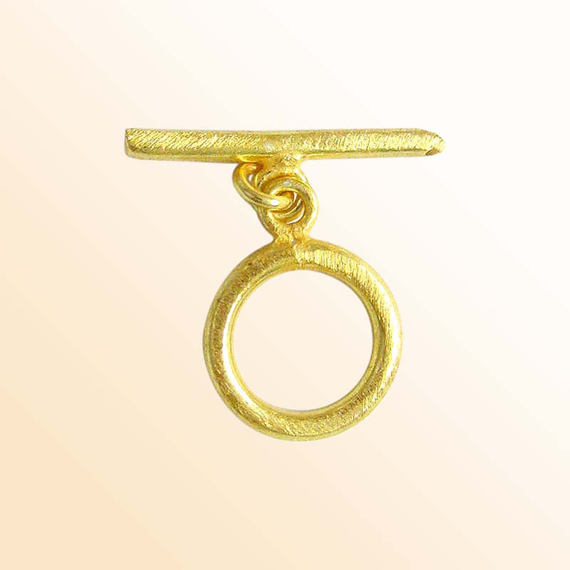 Handmade 18K Gold Overlay Textured Round Toggle Clasp with golden finish for necklaces and bracelets