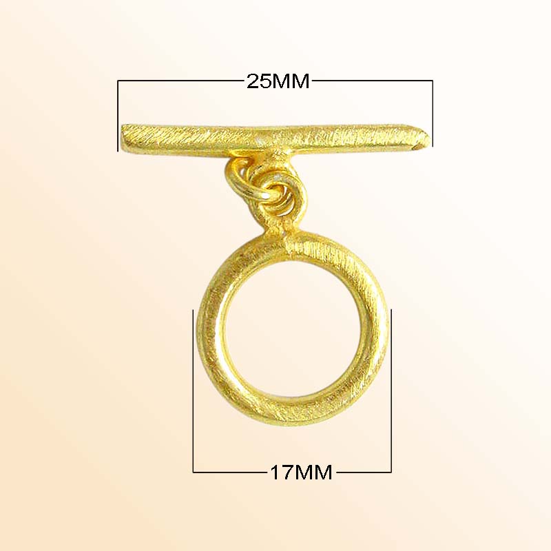 Handmade 18K Gold Overlay Textured Round Toggle Clasp with golden finish for necklaces and bracelets