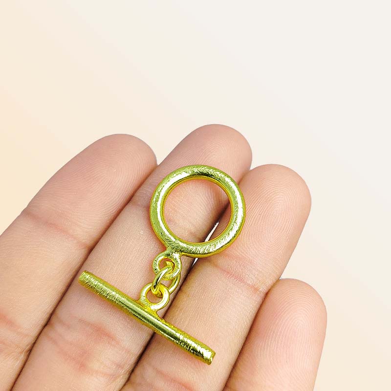 Handmade 18K Gold Overlay Textured Round Toggle Clasp with golden finish for necklaces and bracelets