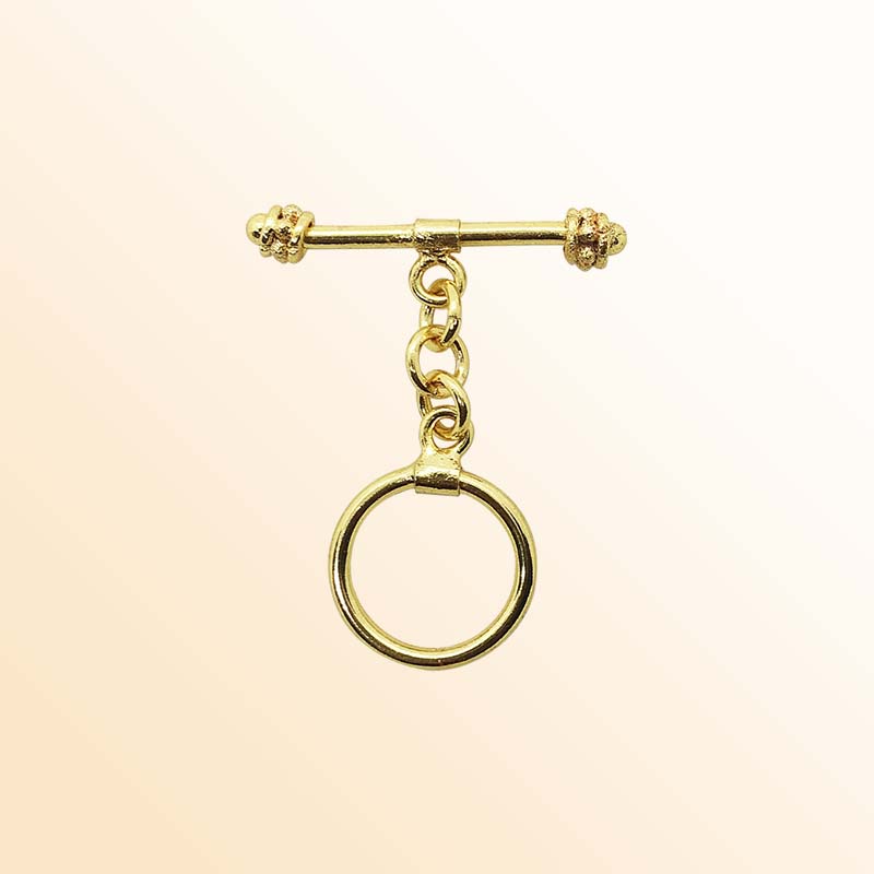Handmade 18K Gold Overlay Decorative Bar Toggle Clasp with polished golden finish for necklaces and bracelets