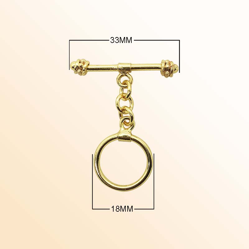 Handmade 18K Gold Overlay Decorative Bar Toggle Clasp with polished golden finish for necklaces and bracelets