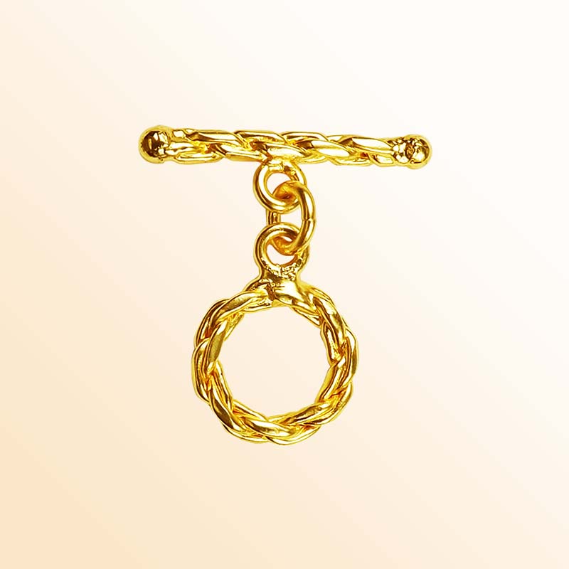 Handmade 18K Gold Overlay Braided Toggle Clasp with polished golden finish for necklaces and bracelets