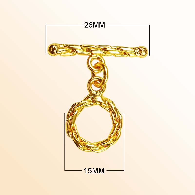 Handmade 18K Gold Overlay Braided Toggle Clasp with polished golden finish for necklaces and bracelets
