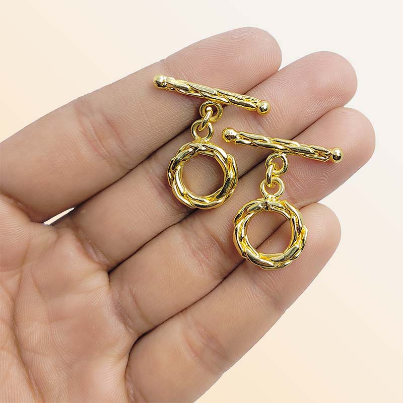 Handmade 18K Gold Overlay Braided Toggle Clasp with polished golden finish for necklaces and bracelets