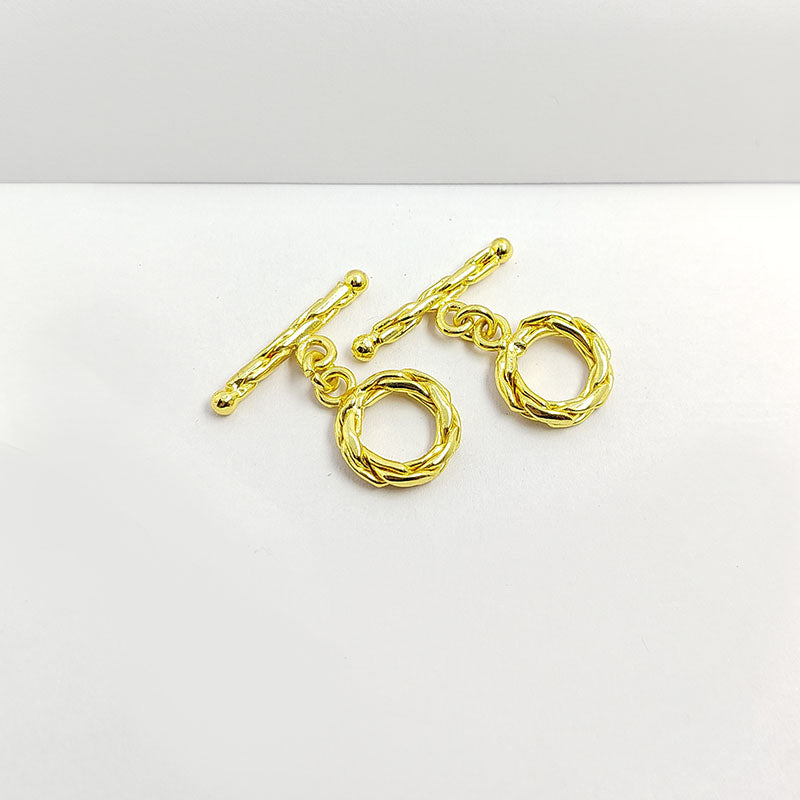 Handmade 18K Gold Overlay Braided Toggle Clasp with polished golden finish for necklaces and bracelets