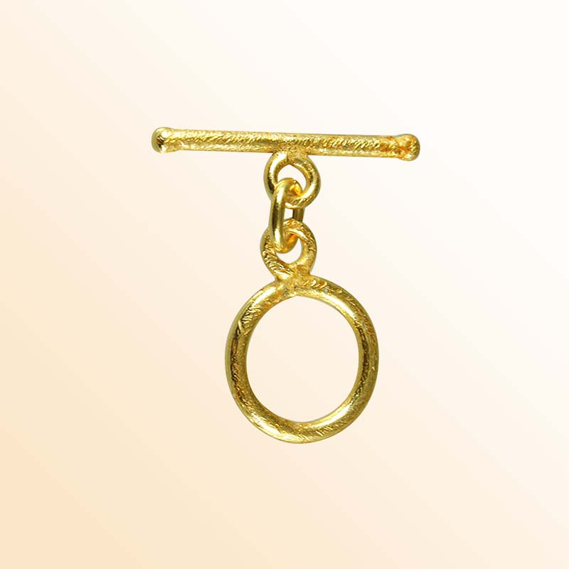Handmade 18K Gold Overlay Textured Toggle Clasp with polished golden finish for necklaces and bracelets