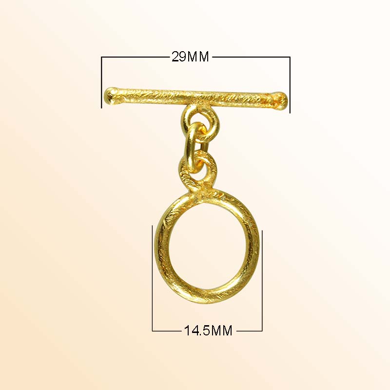 Handmade 18K Gold Overlay Textured Toggle Clasp with polished golden finish for necklaces and bracelets