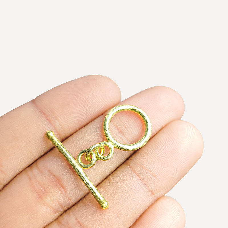 Handmade 18K Gold Overlay Textured Toggle Clasp with polished golden finish for necklaces and bracelets