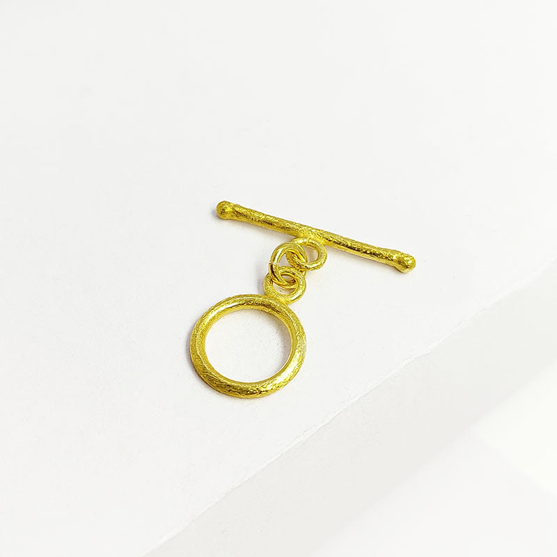 Handmade 18K Gold Overlay Textured Toggle Clasp with polished golden finish for necklaces and bracelets