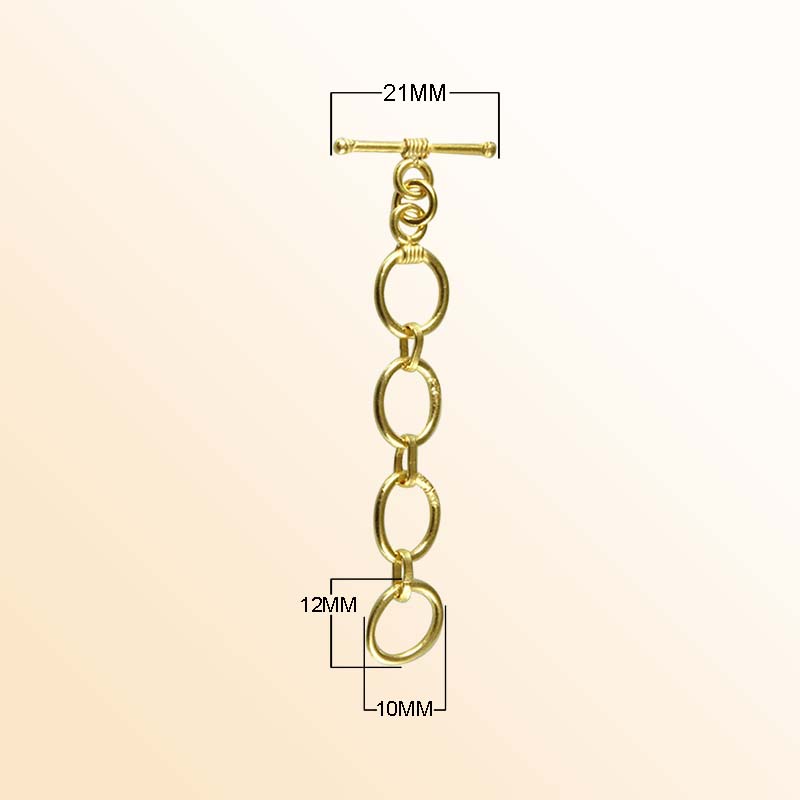 Handmade 18K Gold Overlay Multi-Link Toggle Clasp with polished golden finish for necklaces and bracelets