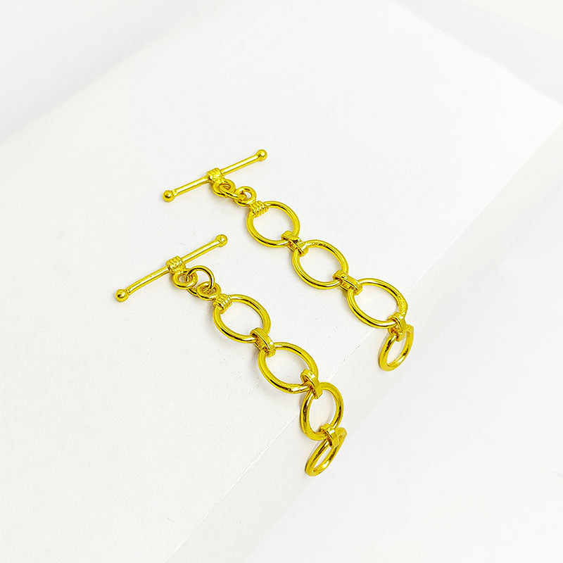 Handmade 18K Gold Overlay Multi-Link Toggle Clasp with polished golden finish for necklaces and bracelets