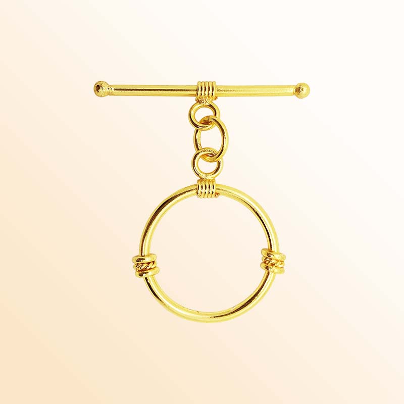Handmade 18K Gold Overlay Toggle Clasp with polished round loop and wire detailing for necklaces and bracelets