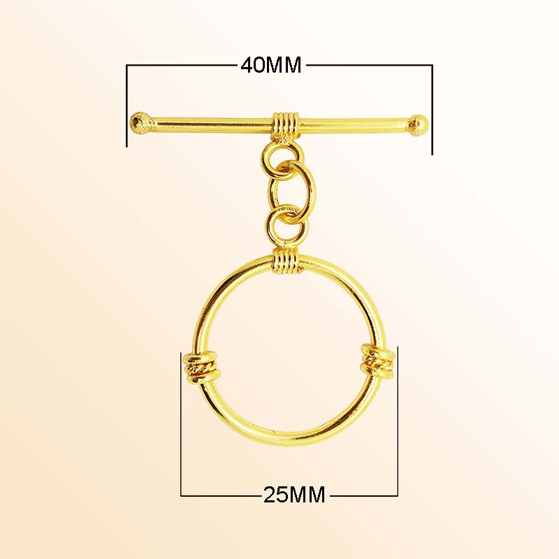 Handmade 18K Gold Overlay Toggle Clasp with polished round loop and wire detailing for necklaces and bracelets