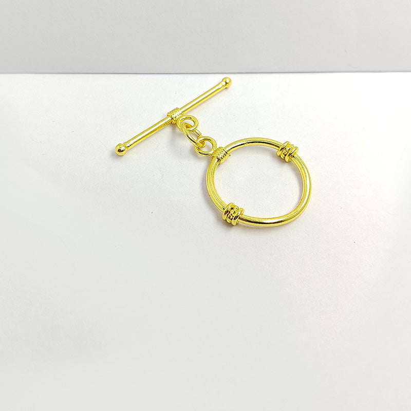 Handmade 18K Gold Overlay Toggle Clasp with polished round loop and wire detailing for necklaces and bracelets