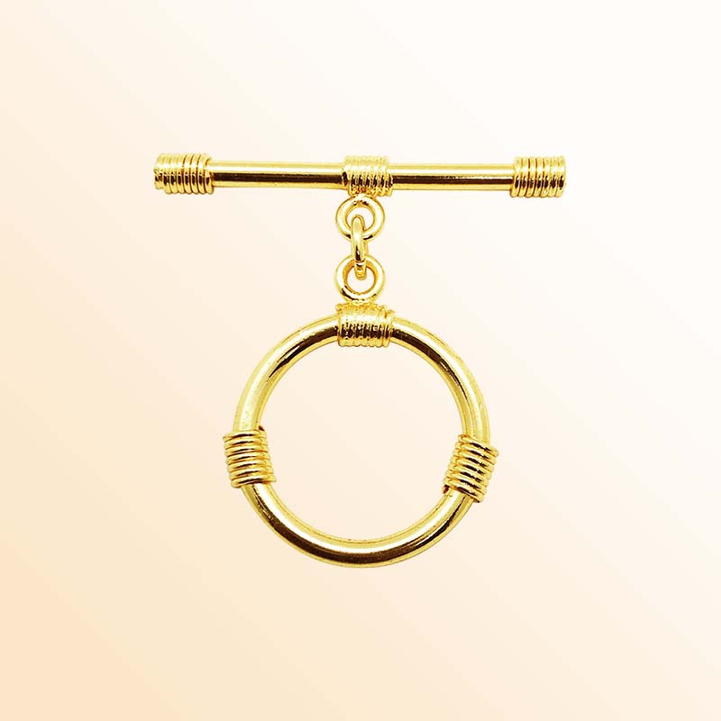 Handmade 18K Gold Overlay Wire-Wrapped Toggle Clasp with polished golden finish for necklaces and bracelets